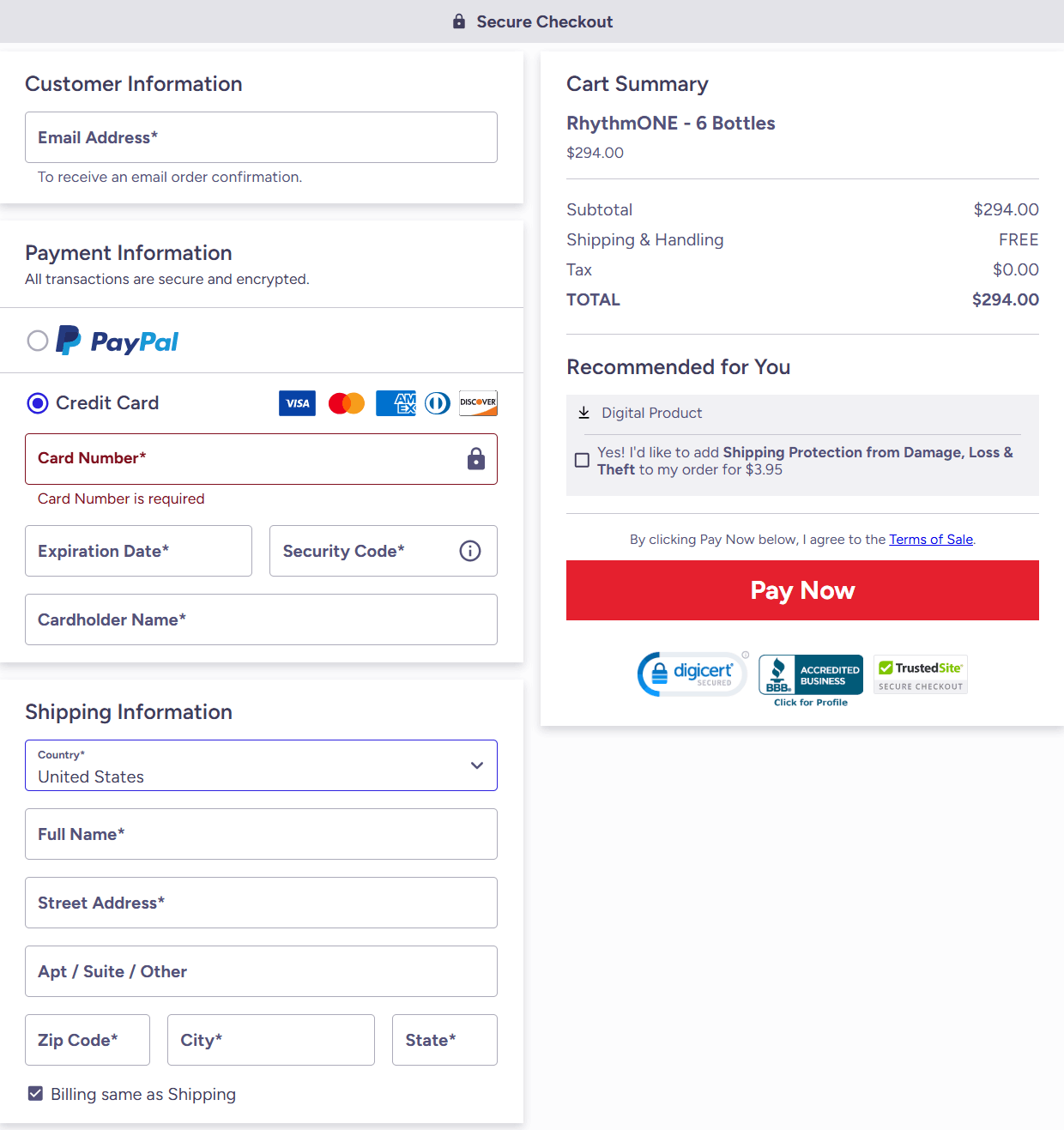 RhythmONE-Secure Checkout Page